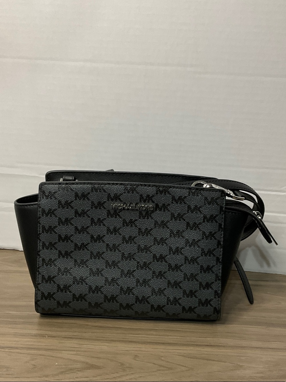 Michael Kors Black and Gray MK Monogram Messenger Bag